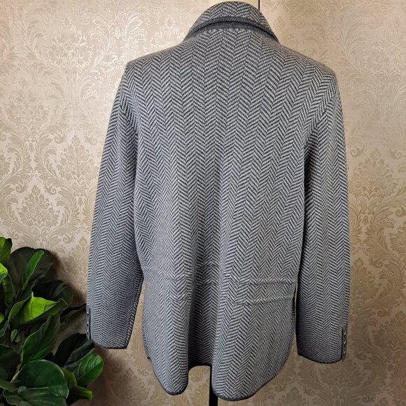 Talbots Plus Petites Size 2XP Two Tone Gray Jacket Merino Wool Chevron Stripes - Picture 7 of 12